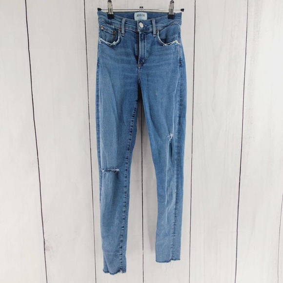 AGOLDE Sophie Mid Rise Skinny Ankle Length Distressed Jeans Women's Size 26 EUC - Picture 5 of 10